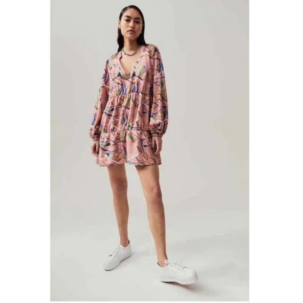 Open Edit Abstract Print Tiered Babydoll Dress